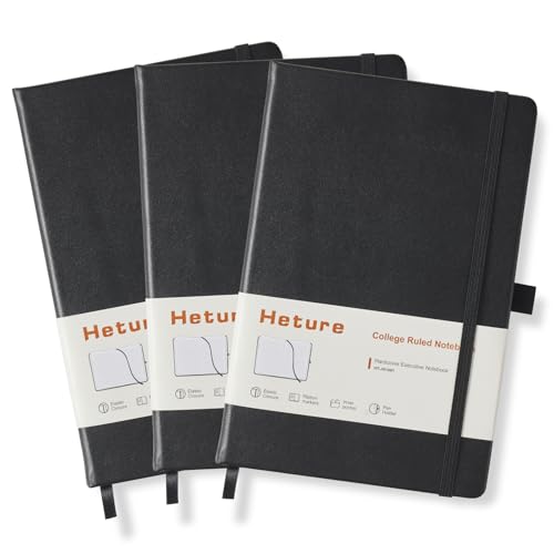 Heture Hardcover Notebooks, A5 Lined Journals Notebook for Writing 160 Pages, 8.2 x 5.5 inch, Classic Ruled Notebooks for College/Work/Travel (Lined-3 Pack, Black) - color: Black, style: Lined-3 Pack