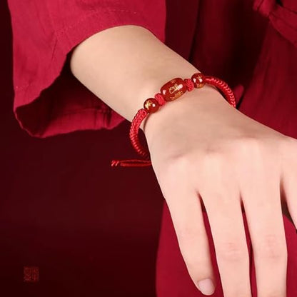 2026 Chinese New Year of Horse Bracelets for Women Men, 12 Chinese Zodiac Bracelet Good Luck Red String Animal Horse Charm Braided Bangle Adjustable Jewelry Gift - color: 3 Cylinder+3 Circle