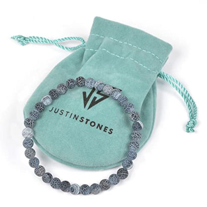 Justinstones Gem Semi Precious Gemstone 6mm Round Beads Stretch Bracelet 6.5 Inch Unisex - color: Dark Blue Weathered Agate