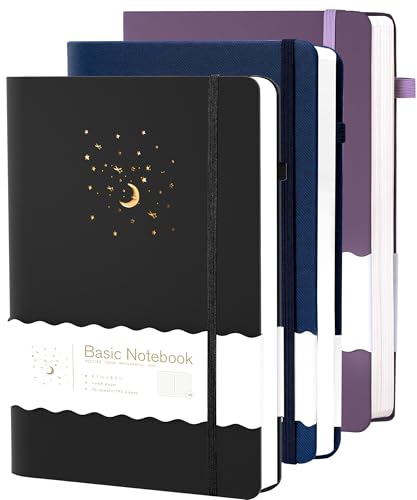 CAGIE 3 Pack Lined Journals Notebook for Work, Hardcover Journal Notebook for Women Men Journals for Writing Note Taking Diary, Black& Blue& Purple, 5.7" x 8.3" - color: 00 Blue B P