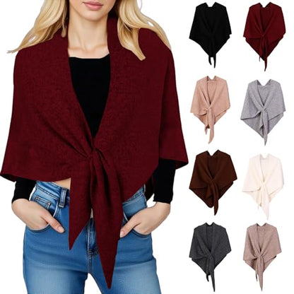 Pashmina Shawl Wraps for Women, Knitted Shawls and Wraps Cardigan Cape Wool Cashmere Shoulder Top Sweater Shawl Scarf - color: Red