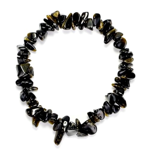 Bracelets for Men & Women - Natural Gemstone Raw Beads Stretch Bracelet, Irregular Chips Healing Crystal Jewelry. Anxiety Relief for Stress & Negative Energy Protection. - color: Black Obsidian