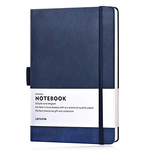 Lemome Thick Classic Notebook with Pen Loop - A5 College Ruled Hardcover Writing Notebook with Pocket + Page Dividers Gifts, Banded, Large, 180 Pages, 8.4 x 5.7 in - color: blue