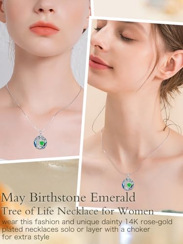 TOUPOP Tree of Life Birthstone Necklace Sterling Silver Pendant Birthstone Necklaces with Blue Crystal Anniversary Birthday Jewelry for Women Mom Wife Her
