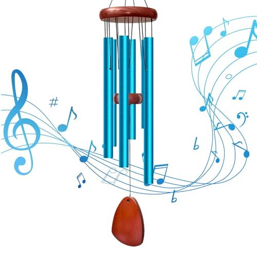 28" Wind Chimes for Outside. Deep Tone Lovely Wind Chimes with 6 Aluminum Tubes Courtyard Decoration. Windchimes Outdoor Create an Enjoyable Atmosphere & Give Mom a Gift（Blue） - color: Blue