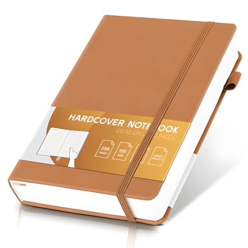 MINICAGIE Lined Journal for Women Men 256 Pages 100 Gsm Thick Textured Leather Journaling Notebooks for Writing A5 Wide Ruled Hardcover Notebook for Work School Note Taking, 5.7 x 8.3 In, Yellow - color: Yellow