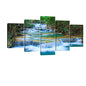 Wieco Art Peaceful Waterfall 5 Panels Large Canvas Paintings Wall Art Modern Gallery Wrapped Landscape Forest Giclee Canvas Print Artwork Photo Pictures for Living Room Bedroom Home Decorations L - size: 12x16inchx2pcs,12x24inchx2pcs,12x32inchx1pc