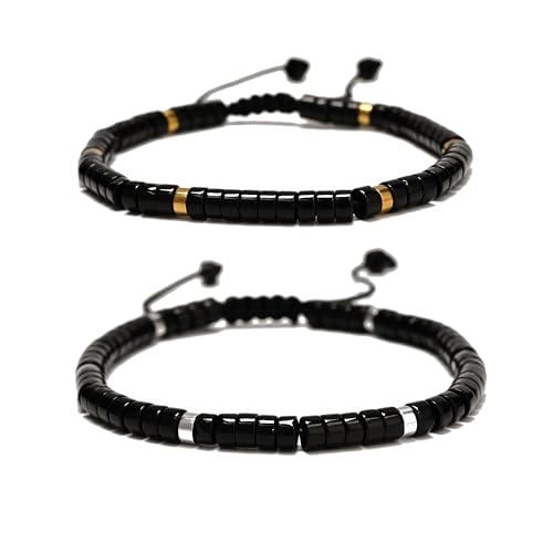 Mixed Gemstone Adjustable Braided Beaded Bracelet for Women, 2x4mm Heishi Disc Natural Healing Stone Summer Beach Jewelry, Yoga Gift for Her - color: Black Obsidian