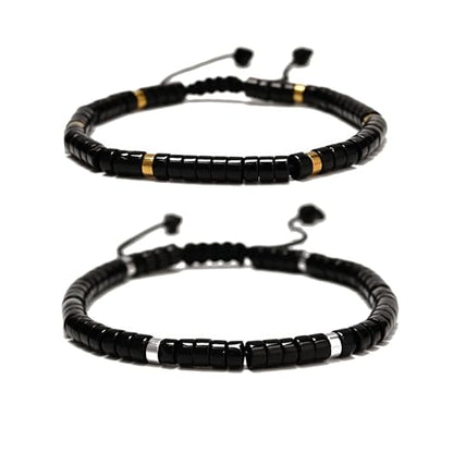 Mixed Gemstone Adjustable Braided Beaded Bracelet for Women, 2x4mm Heishi Disc Natural Healing Stone Summer Beach Jewelry, Yoga Gift for Her - color: Black Obsidian