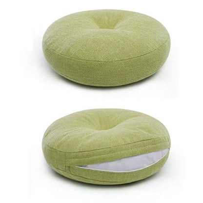 Meditation Cushion Round Floor Pillow Premium Cotton Linen Multifunctional 50x15cm for Tea Ceremony Chair Sofa Bedroom Office, Green - color: Green