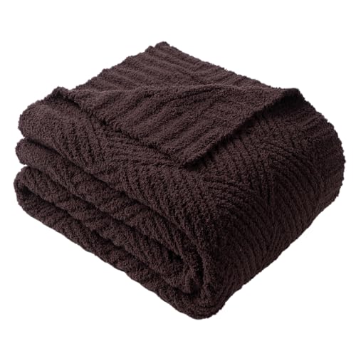 Brown Chenille Throw Blanket for Couch, Soft Diamond Textured Knit Blanket, Cozy Lightweight Decorative Blankets for Sofa, 50"x60" - color: Brown