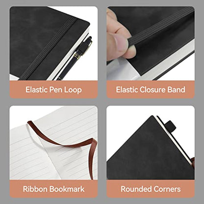 Lined Journal Notebook, 200 Pages, Leather Hardcover Notebooks, A5 College Ruled Thick Classic with Pen Loop Notebook Journals for Writing, for Women Men Office School, 5.75'' X 8.38'', Black - color: Black