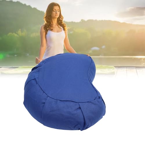 Semme Half Moon Meditation Cushion, Buckwheat Hulls Filled Yoga Pillow with Cotton Cover, for Floor Seating Mat Practice Home Office Outdoor (Dark Blue)
