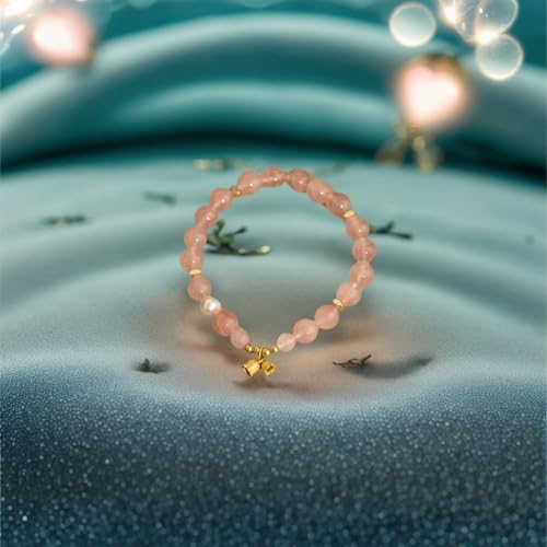 Rose Quartz Bracelet, 8mm Natural Gemstone Love Stone Jewelry Anxiety Relief & Meditation Support Heart Chakra Balance Valentine’s Mother’s Day Gift for Her - color: May bells pink