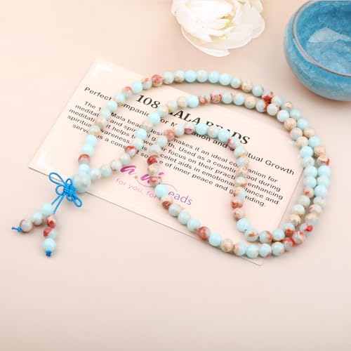 AD Beads 6mm 8mm 108 Prayer Mala Jasper Elastic Bracelet - Handmade Yoga Meditation Healing Power Energy Gifts for Unisex Adult. - color: Agalmatolite (Peace)