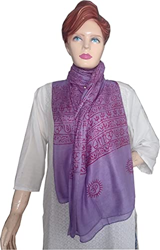 KVR Hindu Pooja Religious Cotton Indian prayer scarf with OM Krishna Ganesha Shiva Nataraja yoga spiritual auspicious prints - color: Purple - Natraja-2