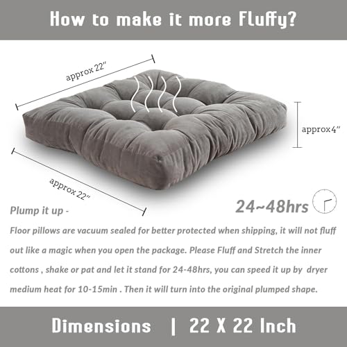 2-Pack of Square Meditation Pillow,Large Floor Pillows Cushions for Adults,Solid Thick Tufted Seat Cushion Square Floor Cushions for Balcony Bedroom Tatami(2pcs, Red1)