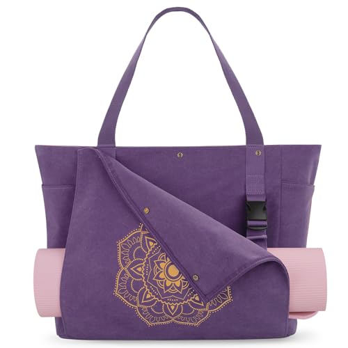 Gonex Yoga Mat Bag, Yoga Gym Bag Tote Bag with Multi Pockets For Women Men, Canvas Yoga Mat Carrier Take in Out Mat Easily For Pilates Travel Workout Office - color: Purple, size: X-Large(19.5×7×17inch)