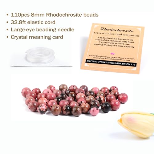 AD Beads 8mm Natural Round Loose Beads 110 Pieces, for Making 108 Mala Prayer Beads Necklace, Bracelet & Yoga Meditation, Jewelry Design （Red Black Rhodonite） - color: Red Black Rhodonite, size: 8mm-110pcs