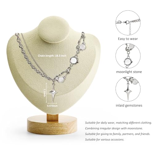 Y2k Irregular Necklace Star Pendant Moonlight Stone Fashion Collar Chain Design Spicy Silver Jewelry for Women - color: Style1