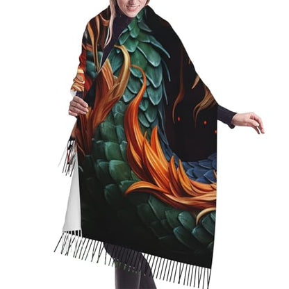 Astronaut Sitting in Yoga Chakra Scarf for Women Warm Soft Scarves Fashion Fringed Shawl Casual Tassel Blanket Scarf - color: Chinese Dragon