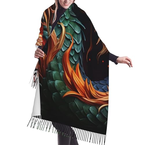 Astronaut Sitting in Yoga Chakra Scarf for Women Warm Soft Scarves Fashion Fringed Shawl Casual Tassel Blanket Scarf - color: Chinese Dragon