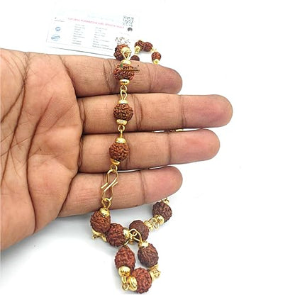 BRIJ HAAT Rudraksha Beads Mala, Golden Cap, Religious Prayer Necklace, Traditional Indian Jewelry - color: Brown