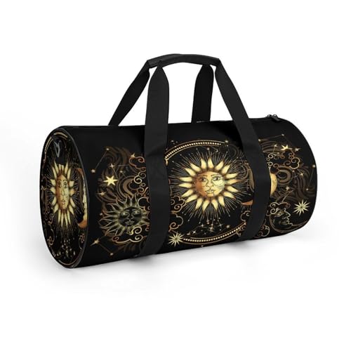 Sun Crescent Moon Stars Astrology Tarot Cards Cylindrical Portable Fitness Bag, Large Capacity Handbag - color: Sun Crescent moon stars astrology tarot cards