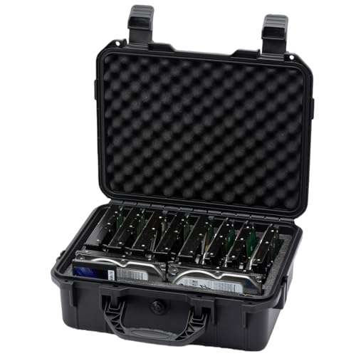 Hard Drive Case 3.5inch 10-Bay Multi-Protection HDD Storage Box Suitcase with Foam External Hard Drive Carrying Case Anti-Static Shock Moisture Proof for HDD/SSD/M.2