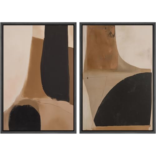 SIGNWIN Framed Canvas Print Wall Art Set Warm Neutral Abstract Shapes Illustrations Modern Art Rustic Colorful Ultra for Living Room, Bedroom, Office - 16"x24"x2 Black - color: A08-2512-m13, size: 16"x24"x2 Panels Black