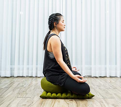 Leewadee Meditation Cushion Set – 1 Small Zafu Yoga Pillow and 1 Small Roll-Up Zabuton Mat Filled with Kapok - color: Sf17 - Green