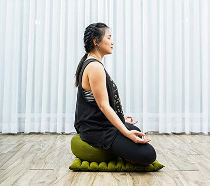 Leewadee Meditation Cushion Set – 1 Small Zafu Yoga Pillow and 1 Small Roll-Up Zabuton Mat Filled with Kapok - color: Sf17 - Green