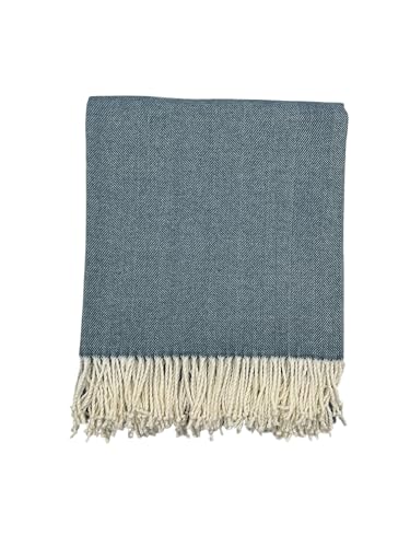 Alashan Cotton Acrylic Adirondack Herringbone Woven Throw - Blue White Herringbone Throw - Baltic Blue - color: Baltic Blue