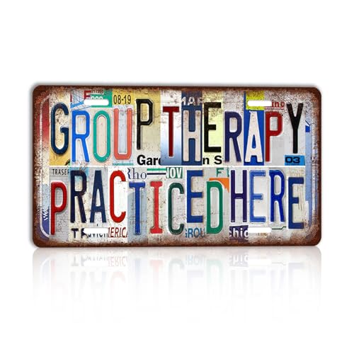Vintage License plate Group Therapy Practiced Here Wall Decor Metal Sign Tin Signs for Beer Bar Man Cave Backyard - color: Plate-I-07
