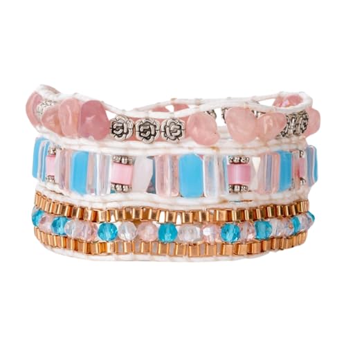 YGLINE Natural Stone Wrap Bracelet for Women Boho Bracelets Healing Crystal Beaded Bracelet Adjustable 3/5 Wraps Bracelet Handmade Birthday Gifts for Women - color: blue＆pink