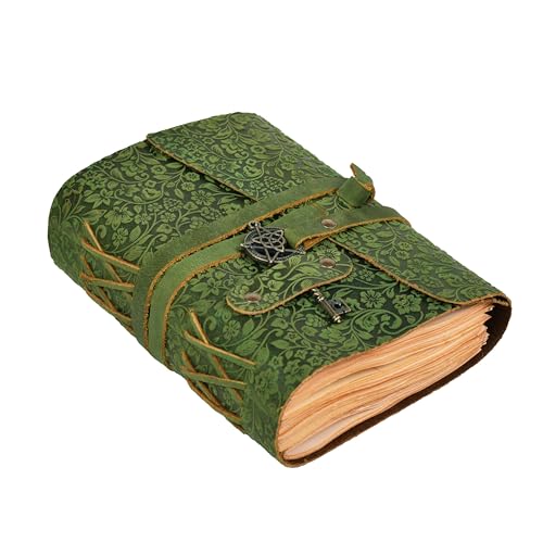 LEATHER VILLAGE Handmade Leather Bound Floral Embossed Journal for Women- Medium | 260 Pages Blank of Vintage Paper Writing, Sketchbook, Notebook - Green - 7X5 Inches - color: Green, size: 7 inches X 5 inches