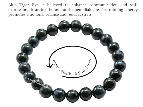 Amazing Gemstone Crystal Bracelet for Women Men's Gifts - Protection Healing Crystal Bracelet - 8mm Gemstone Beaded Stretchable Bracelet Pulseras Para Hombres Mujer Stocking Stuffers Mothers Day Gift (Blue Tiger Eye) - color: Blue Tiger Eye