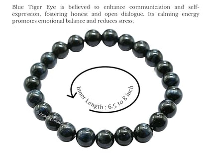 Amazing Gemstone Crystal Bracelet for Women Men's Gifts - Protection Healing Crystal Bracelet - 8mm Gemstone Beaded Stretchable Bracelet Pulseras Para Hombres Mujer Stocking Stuffers Mothers Day Gift (Blue Tiger Eye) - color: Blue Tiger Eye