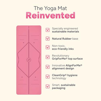 Liforme Travel Yoga mat – Patented Alignment System, Warrior-Like Grip, Non-Slip, Eco-Friendly, Ultra-Lightweight and Sweat Resistant, Made with Natural Rubber - color: Pink