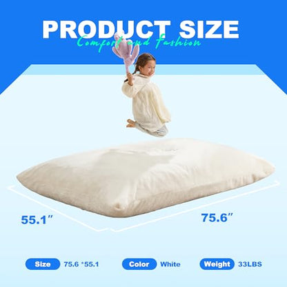 Hobestluk 3 in 1 Bean Bag Chair Giant Bean Bag Chairs for Adults with Plush Faux Fur Cover Convertible Bean Bag Floor Cushion with Machine Washable Cover for Living Room (Plush White) - color: Cream