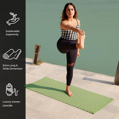 Handmade Organic Cotton Yoga Mat Natural Yoga Mat - Yoga Rug - Exercise, Workout, & Fitness Rug Made of 100% Cotton - Woven Material - Absorbent & Washable - 72"" x 24"" (Green)
