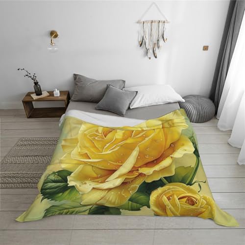 Yellow Rose Prints Throw Blanket (320g Flannel) Anti-Pilling Warm Fuzzy Blankets for Bed Sofa Couch Travel 40x30 Inch - color: Yellow Rose, size: 40x30 Inch