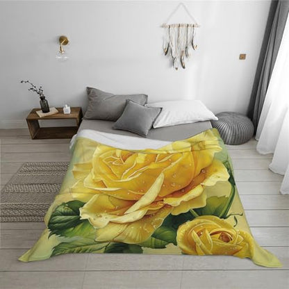 Yellow Rose Prints Throw Blanket (320g Flannel) Anti-Pilling Warm Fuzzy Blankets for Bed Sofa Couch Travel 40x30 Inch - color: Yellow Rose, size: 40x30 Inch