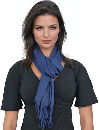 Ocomfly 100% Pashmina Scarf for Women - Premium Womens Scarves - Gift Boxed - Shawls or Wraps - Ultra Soft and Warm - color: Dark Blue