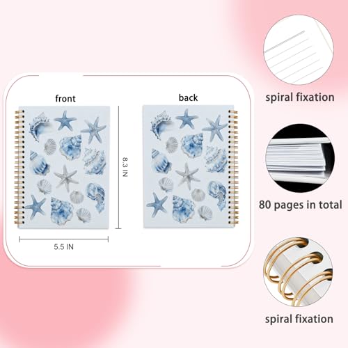 Blue Seashell Notebook Journal for Women Teen Girls, Preppy Beach Notebooks for College School Office Note Taking, Gifts for Women Teen Girls Kids Diary, 5.5x8.3 - color: blue
