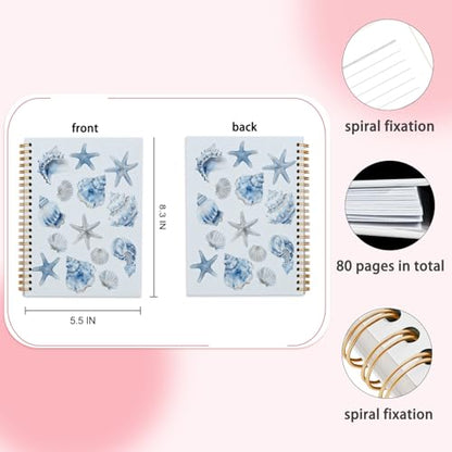 Blue Seashell Notebook Journal for Women Teen Girls, Preppy Beach Notebooks for College School Office Note Taking, Gifts for Women Teen Girls Kids Diary, 5.5x8.3 - color: blue