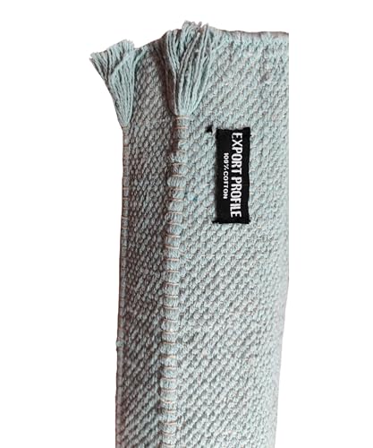 Indian Handmade100 % Organic Anti Skid Multi Colour Cotton Yoga Mat - Eco-Friendly Hand-Woven Rug - Non-Slip & Thick (24”x72”x5mm) for Hot yoga & Everyday Fitness at Home - Comfortable & Foldable Extra-Long Mat - color: Sky Blue
