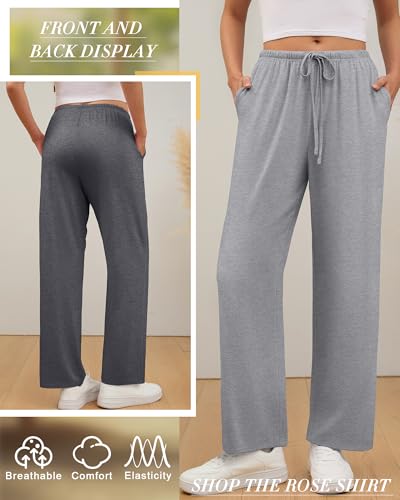 3 Pack Women's Lounge Pants Cozy Wide Leg Yoga Pants Casual Drawstring Loose Baggy Sweatpants with Pockets - color: Black, Dark Gray, Light Gray, size: Large