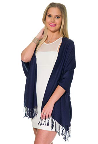 Pashmina Shawls and Wraps for Evening Dresses, Large Soft Pashminas Wedding Shawl - color: Navy Deep Blue