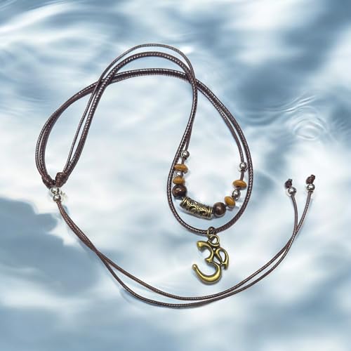 Om Ohm Sanskrit Symbol Yoga Charm Om Symbol Luminous Necklace Chakra Healing Energy Necklace Meditation Jewelry Stainless Steel ,Brass Pendant Necklace Wood Beaded with Adjustable Black Cord Mens Womens